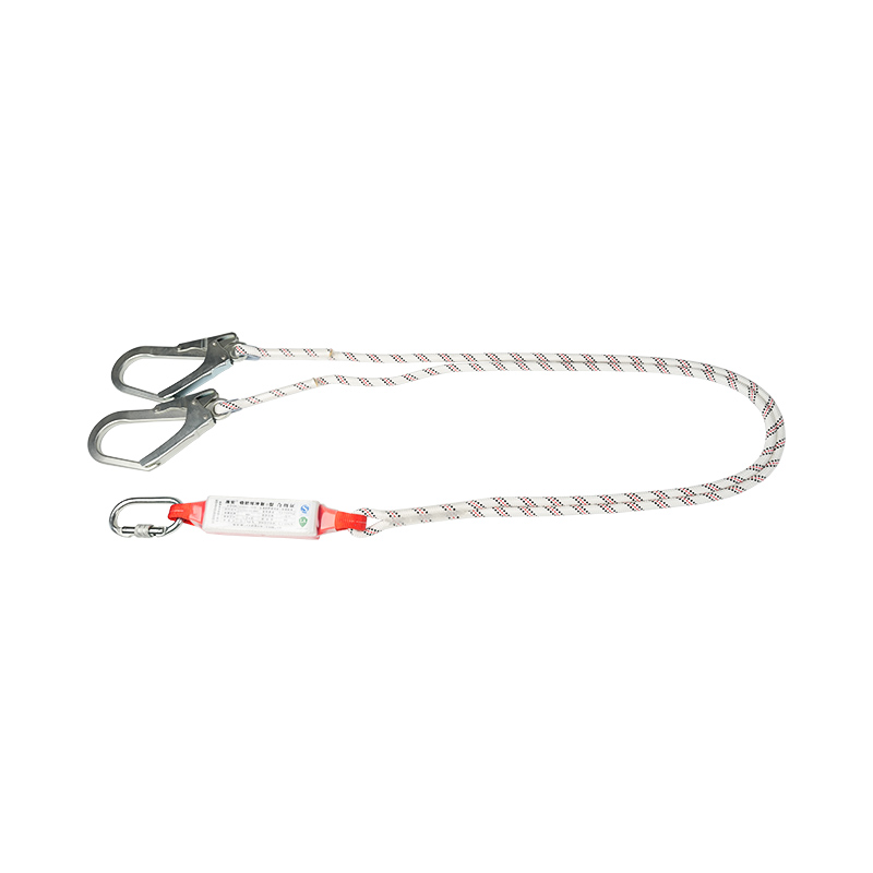 KA-L04 støddæmper dobbelt reb lanyard med 2 stilladskroge og 1 karabinhage, faldsikring